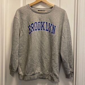SHEIN Gray Sweater with Blue Print